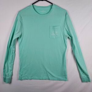 Vineyard Vines Long Sleeve T-Shirt Mens L Aqua Teal Whale Logo Cotton Pocket Top